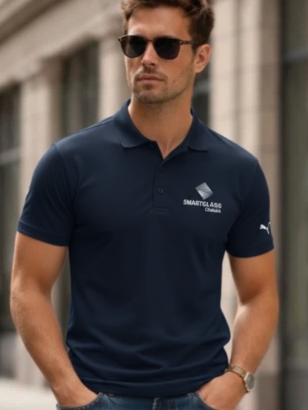 Puma Mens Golf Shirt Navy Blue Short Sleeve Polo Medium Smart Glass Canada